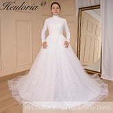 HEULORIA Luxury Princess Wedding Dress long sleeve bridal dress Plus size Lace Bride Robe De Mariee Muslim Wedding dress BA-796